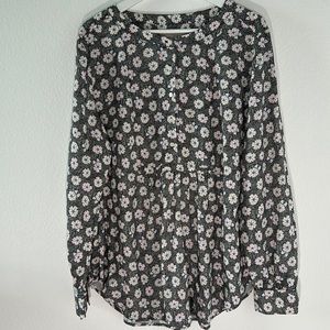 Loft Long Sleeve Flower Blouse Top Shirt Tunic